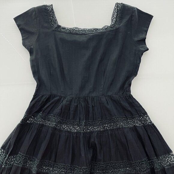 Rare! VINTAGE Crochet Dress Tiered Skirt Whimsigoth Fairy Grunge Sheer Size 6 - Picture 6 of 15